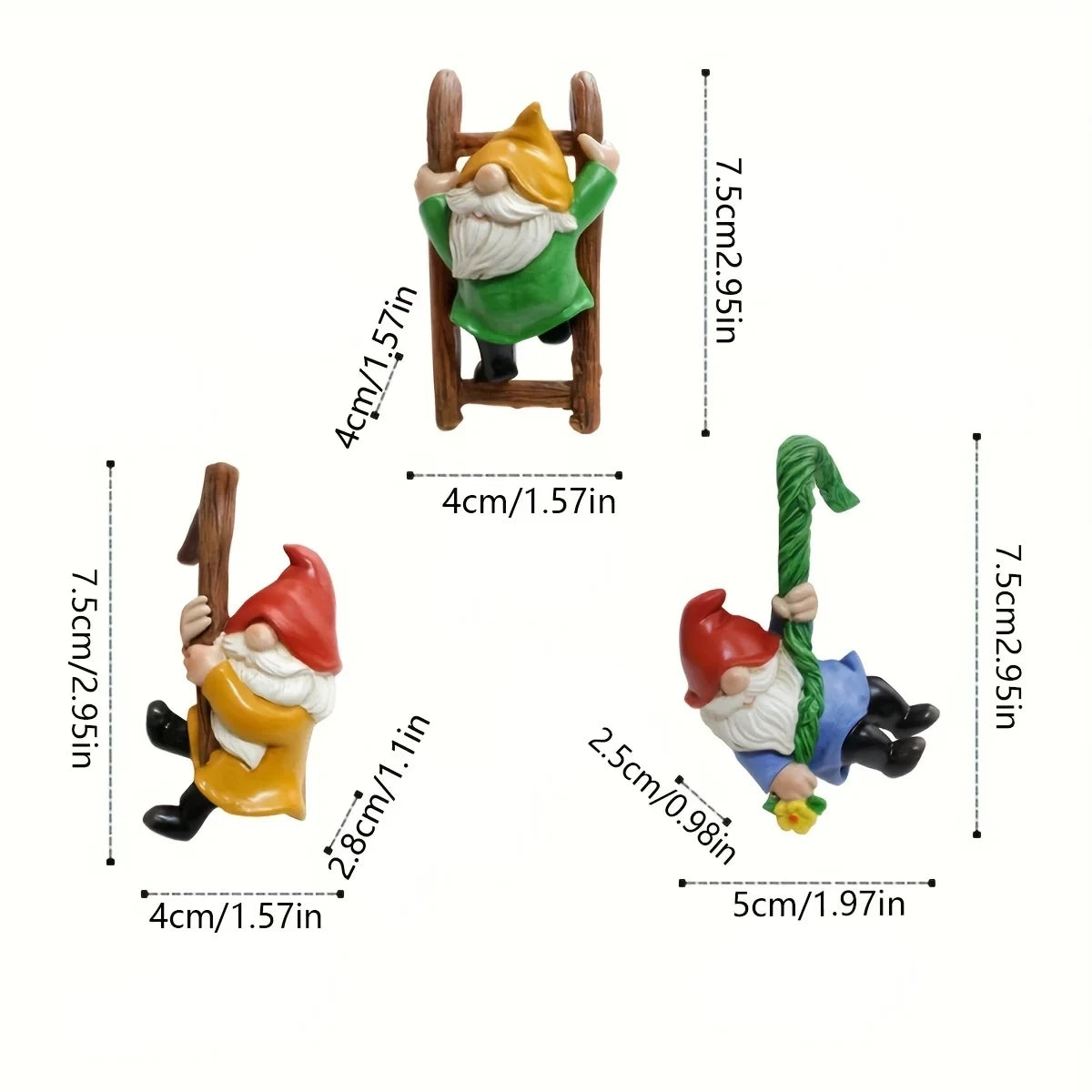 3Pc Flower Pot Dwarf Hanging Ornaments, Mini Dwarf Resin Statue, Garden Dwarf Micro Landscape Decorative Statue, Outdoor Miniature Statue Accessories,