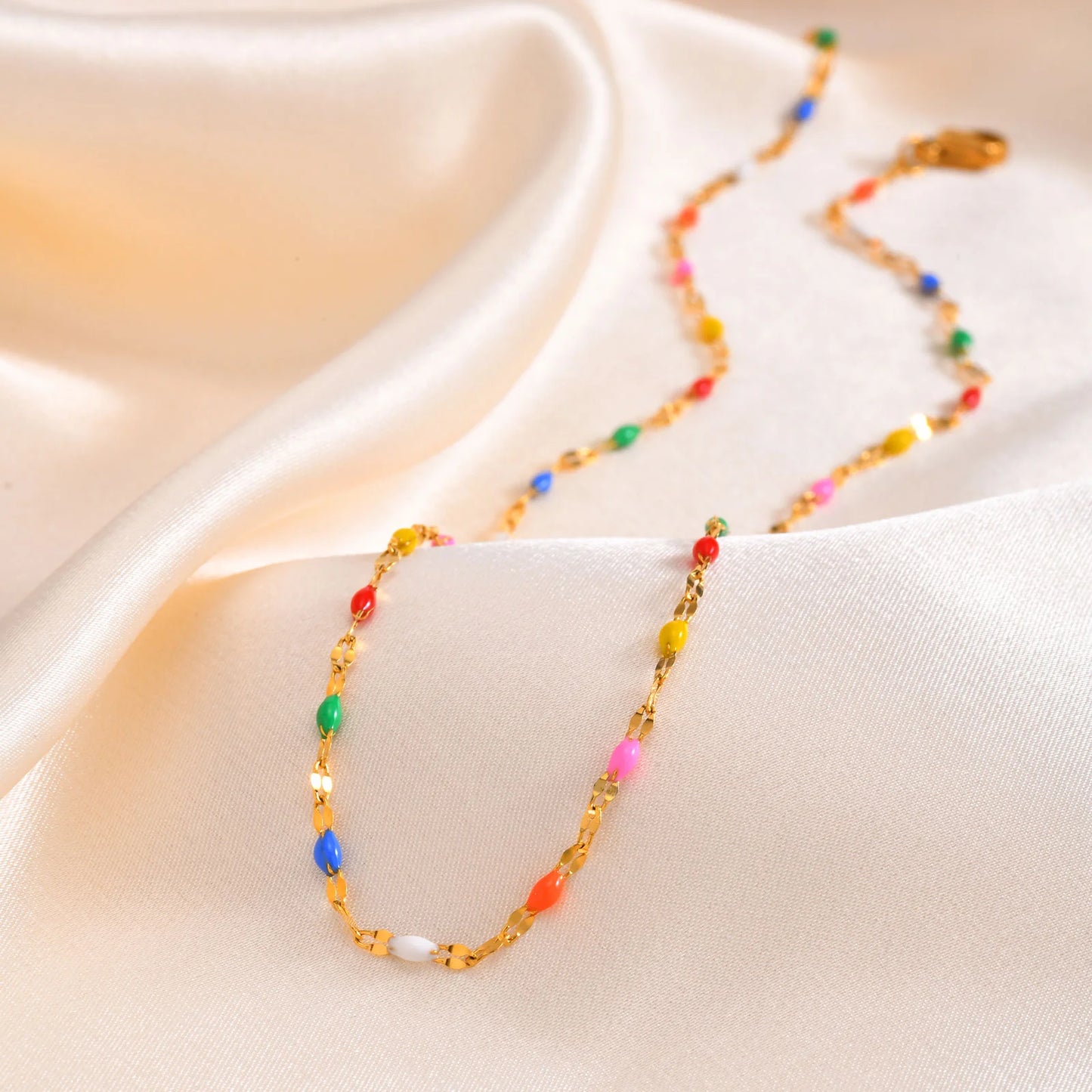 Boho Multi-color Lipchain Choker Chain Necklace Stainless Steel Summer Jewelry for Women Girls Gift