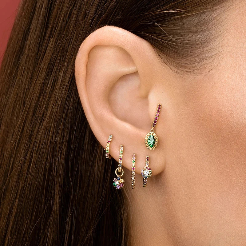 Colorful Crystal Earrings 925 Sterling Silver Ear Needle Stud Earrings for Women Cross Dangle Earrings Party Wedding Jewelry