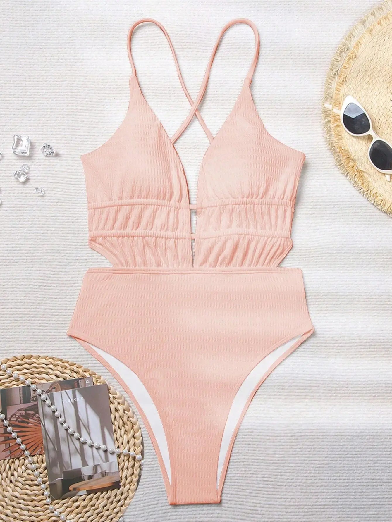 2024 Women Deep V-neck Piece Swimsuit Summer Push Up Swimwear Female Beachwear Bathing Suits Micro Korean Monokini
