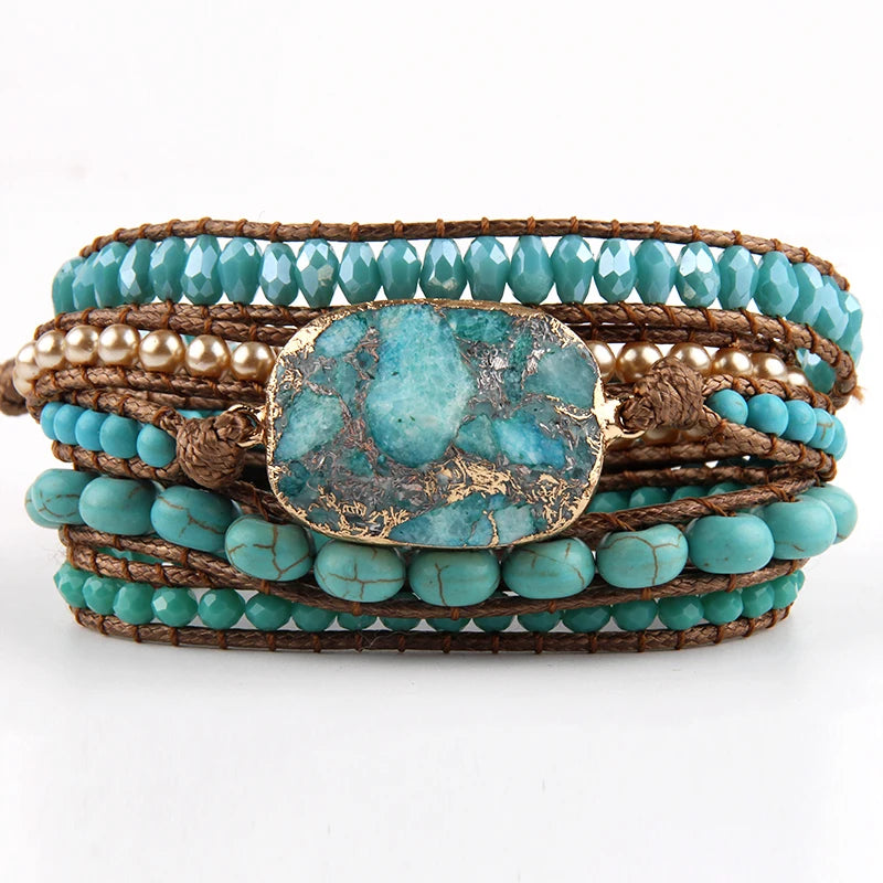 RH Fashion Bohemian Jewelry Natural Stones Charm 5 Strands Mix Handmade Wrap Bracelets Festival Gift
