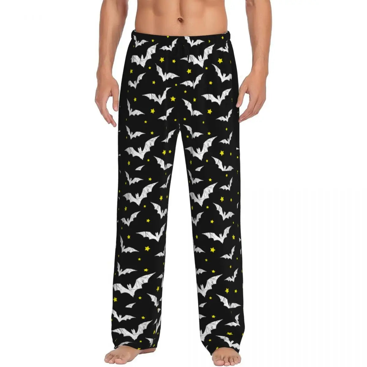 Custom Cute Spooky Halloween Bats Black And Purple Pajama Pants for Men Lounge Sleep Drawstring Sleepwear Bottoms with Pockets