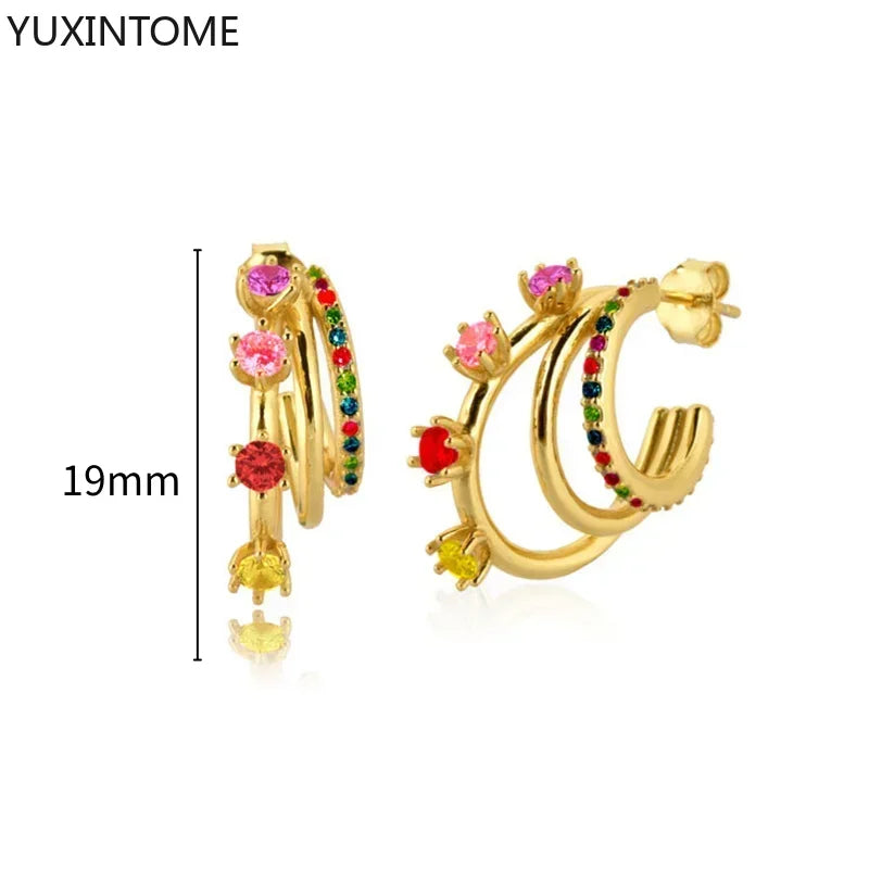 Colorful Crystal Earrings 925 Sterling Silver Ear Needle Stud Earrings for Women Cross Dangle Earrings Party Wedding Jewelry