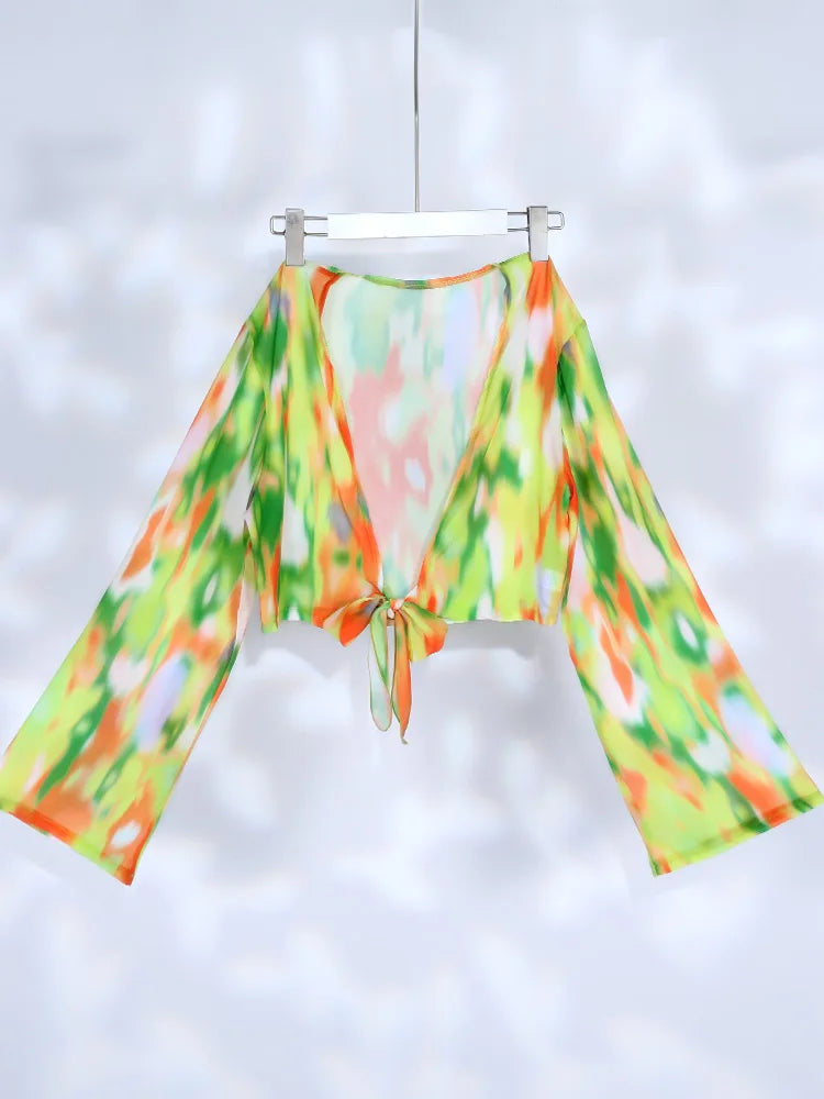 Miyouj 2025 Tie Dye Bikini Set Triangle Bathwear New Three Piece Suit Low Waist Biquini Summer Cover Up Women's Bandage Swimsuit