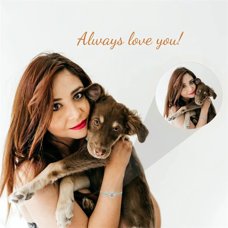Custom Photo Bracelet with Picture Inside Personalized Photo Projection Bracelet Dog Paw Bracelet Pet Memorial Jewelry Gifts