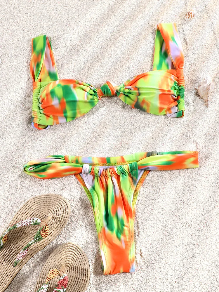 ZRTAK Sexy Micro Bikini Sets Two Piece Suit Women Swimsuit Push Up Bikinis 2024 Bathing Suit Swimwear Print Beachwear Solid