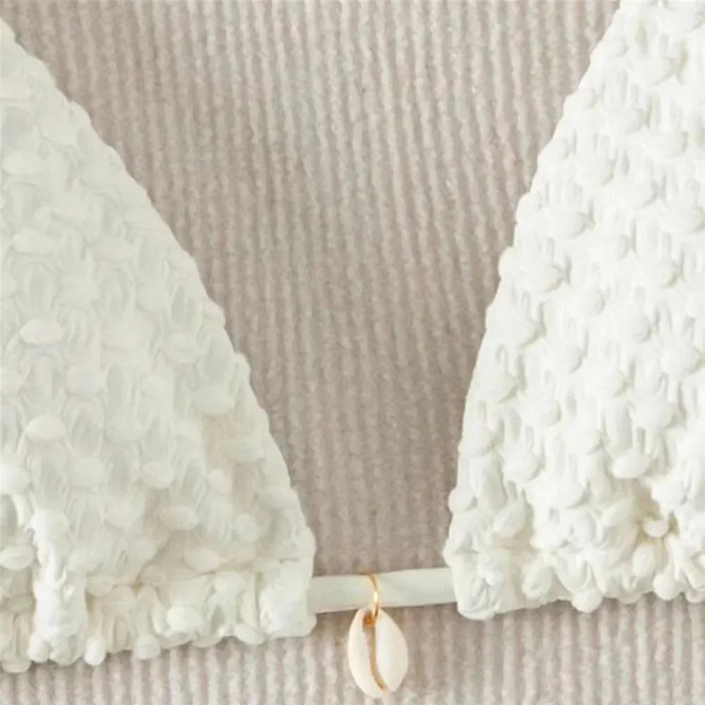 White String Micro Bikini Thong Sexy Swimsuit Women 2025 Shell Decorate Swimwear Bathing Suit Halter Triangle Bikinis Sets Mujer