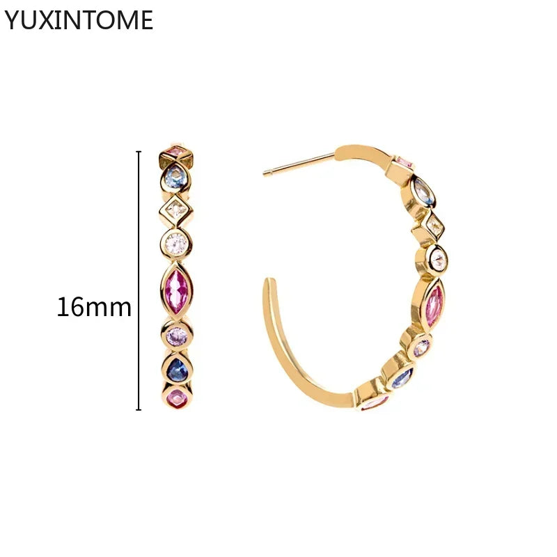 Colorful Crystal Earrings 925 Sterling Silver Ear Needle Stud Earrings for Women Cross Dangle Earrings Party Wedding Jewelry