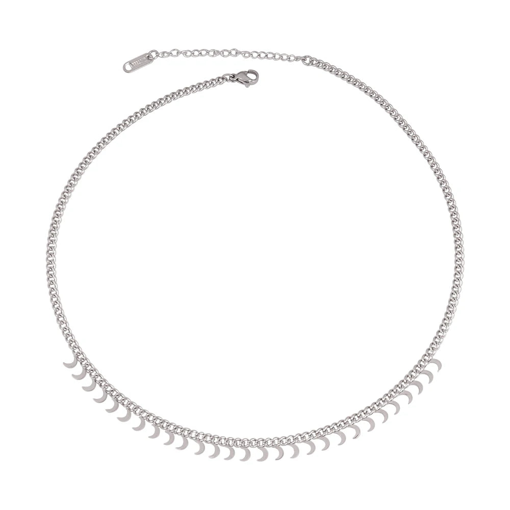 Trendy Stainless Steel Necklace For Women Gold Silver Color Round Geometric Pendant Necklace Choker Snake Chain Necklace Jewelry
