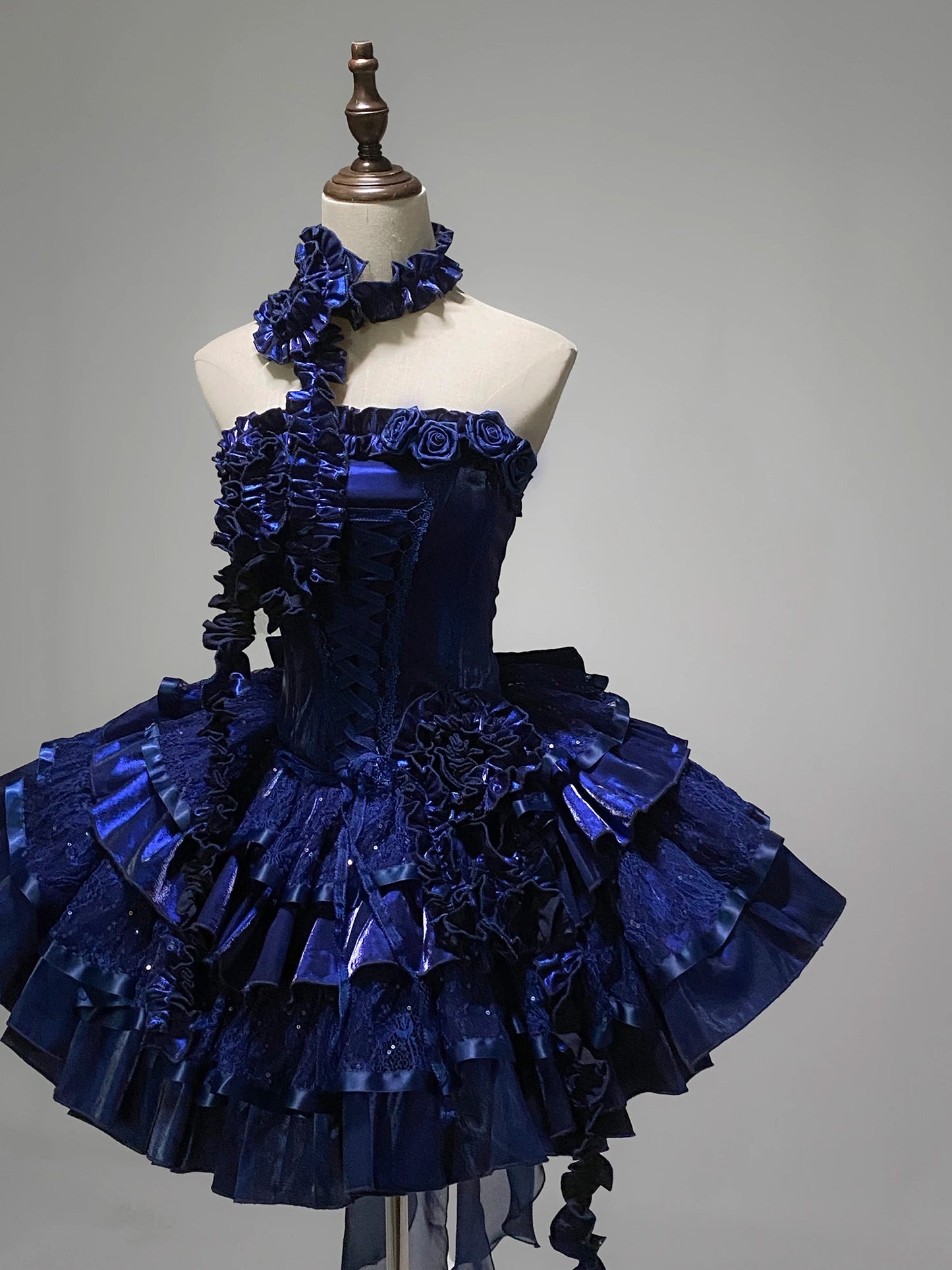 Original Lolita Dress New Christmas New Year Goth Red Fish Bone Jsk Dress Halloween Cosplay Dark Blue Slim Sling Short Dresses