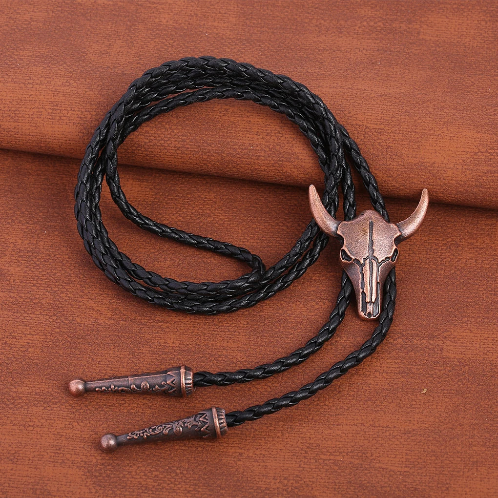 Golden Ties for Men American Cowboy Garment Accessory Tie Adjustable Bull Head Western Cowboy Bolo Tie Pendant Necklace