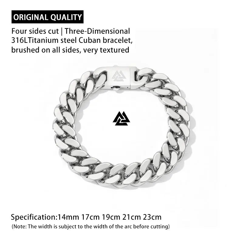 Viking Cast Cuban Thick Chain Mens Bracelet Stainless Steel Fine Polished Chain Four Sides Cut Boyfriend Gift