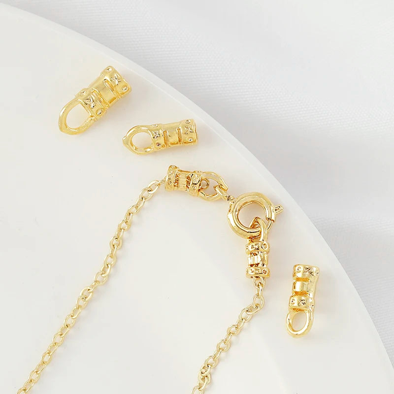 20Pcs Brass 18K Gold Plated Crimp End Caps with Loop Cord Tube Barrel Ends Cap for Leather Cords And Chains Diy Jewelry Making