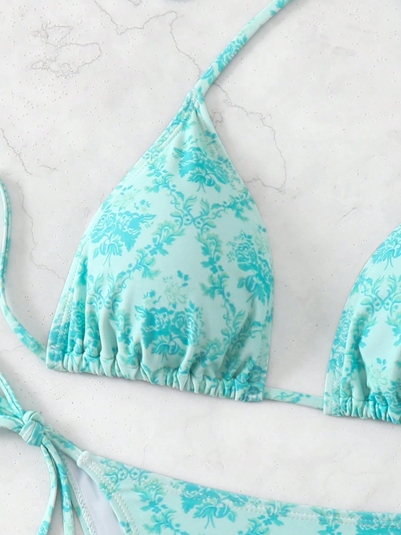 Swimsuit women's 2025 new turquoise bikini sexy small breasts three-point halterneck beach soaking hot spring