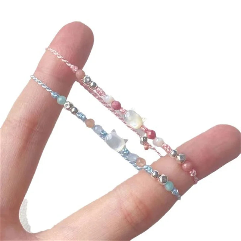 Handmade Couple Cute Cat Bracelet Unique Stylish Hand Rope For Women Men Beaded Woven Bracelet Wrist Jewelry Gifts
