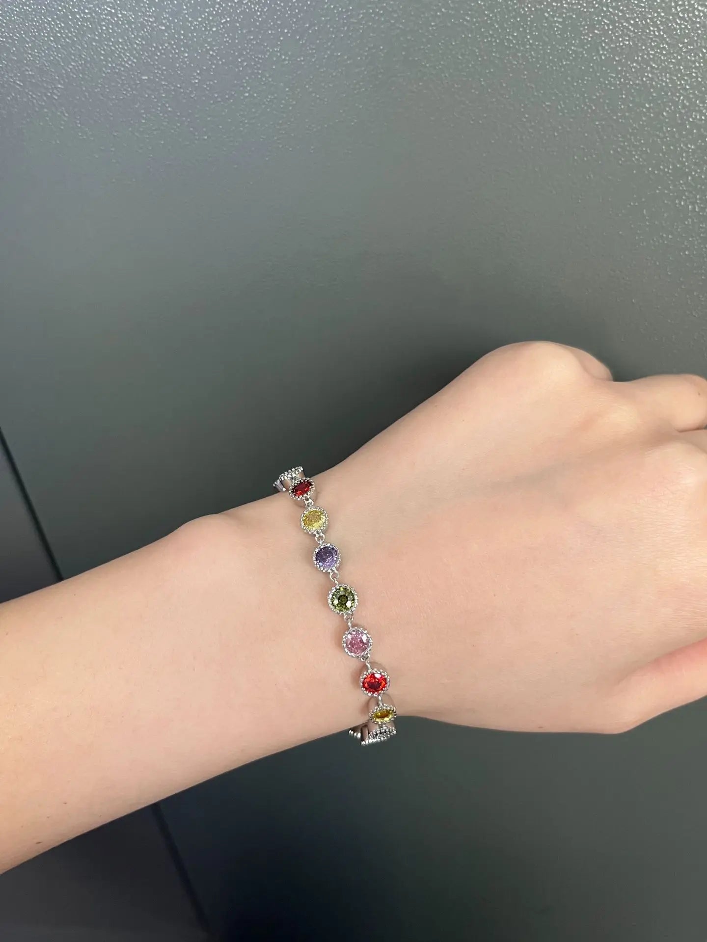 925 Sterling Silver Rainbow Zircon Round Chain Charms Bracelets Woman Couple Designer Jewelry Accessories Wholesalea Jewellery