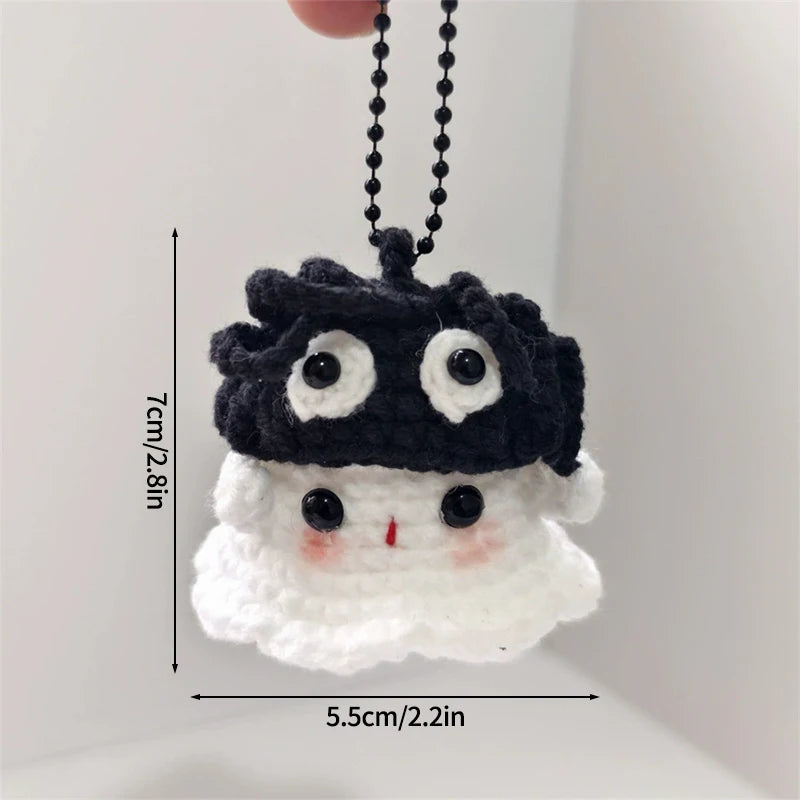 Kawaii Halloween Crochet Ghost Keychain Desktop Ornament Mini Handmade Knitted Keyring Accessories Bag Pendant Gifts Home Decor
