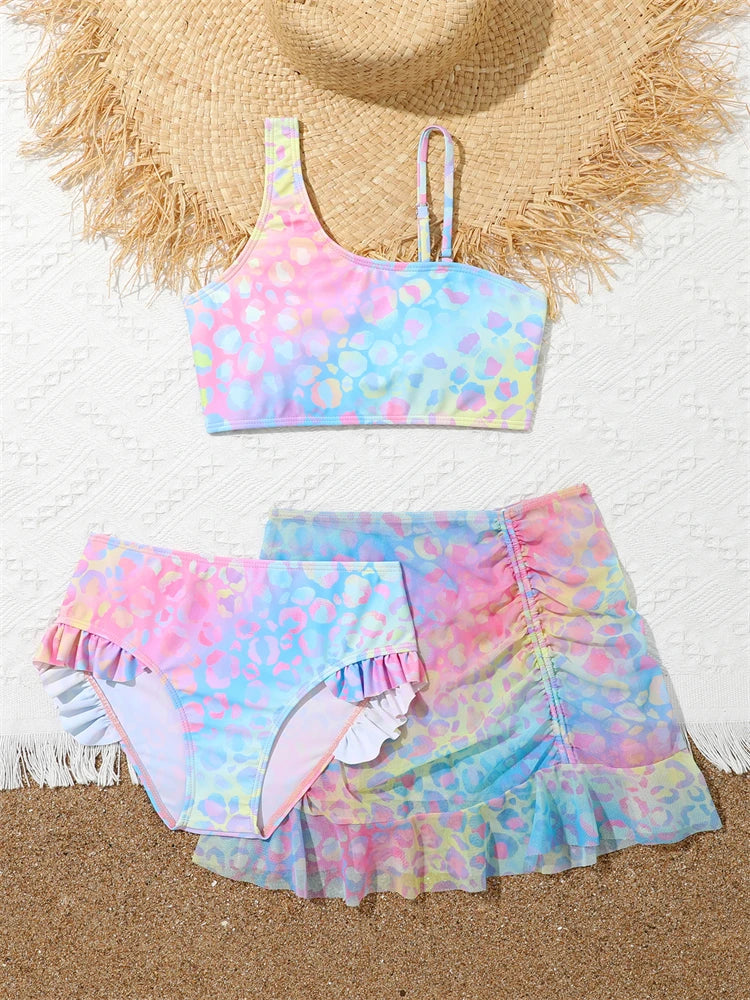 Bikini Girls Swimsuit 2025 New Gradient Sling Children Bikinis Set Three Piece Swimwear Summer Beach Wear Swimming Bathing Suit
