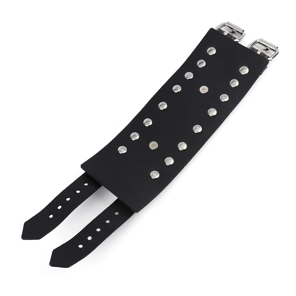 Vintage Punk Leather Cuff Strap 20mm Men's Wrist Watch Band with Mat Double Buckle Rivet Watchband Bracelet Watches Accessories