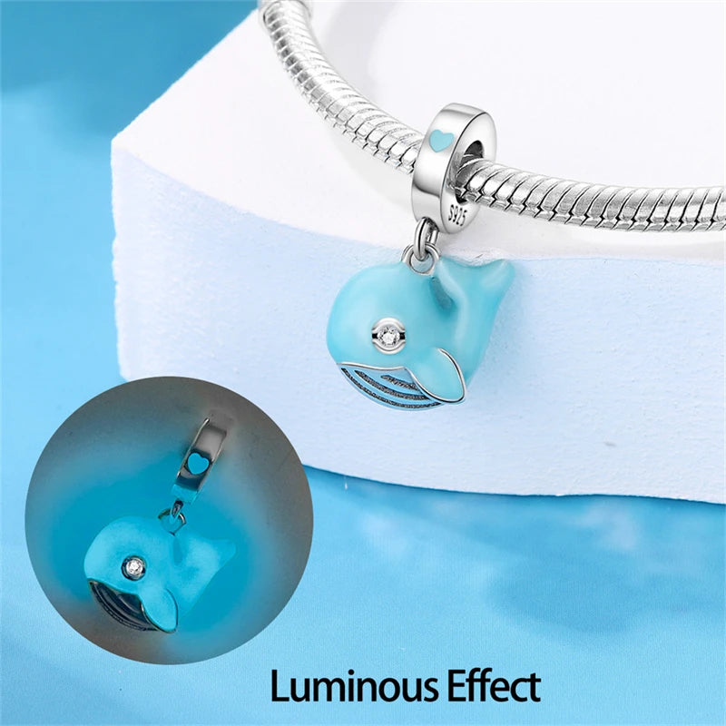 New 100% 925 Sterling Silver Ocean Luminous Sea Turtle Dolphin Octopus Charms Beads Fit Qikaola Original Bracelets DIY Jewelry