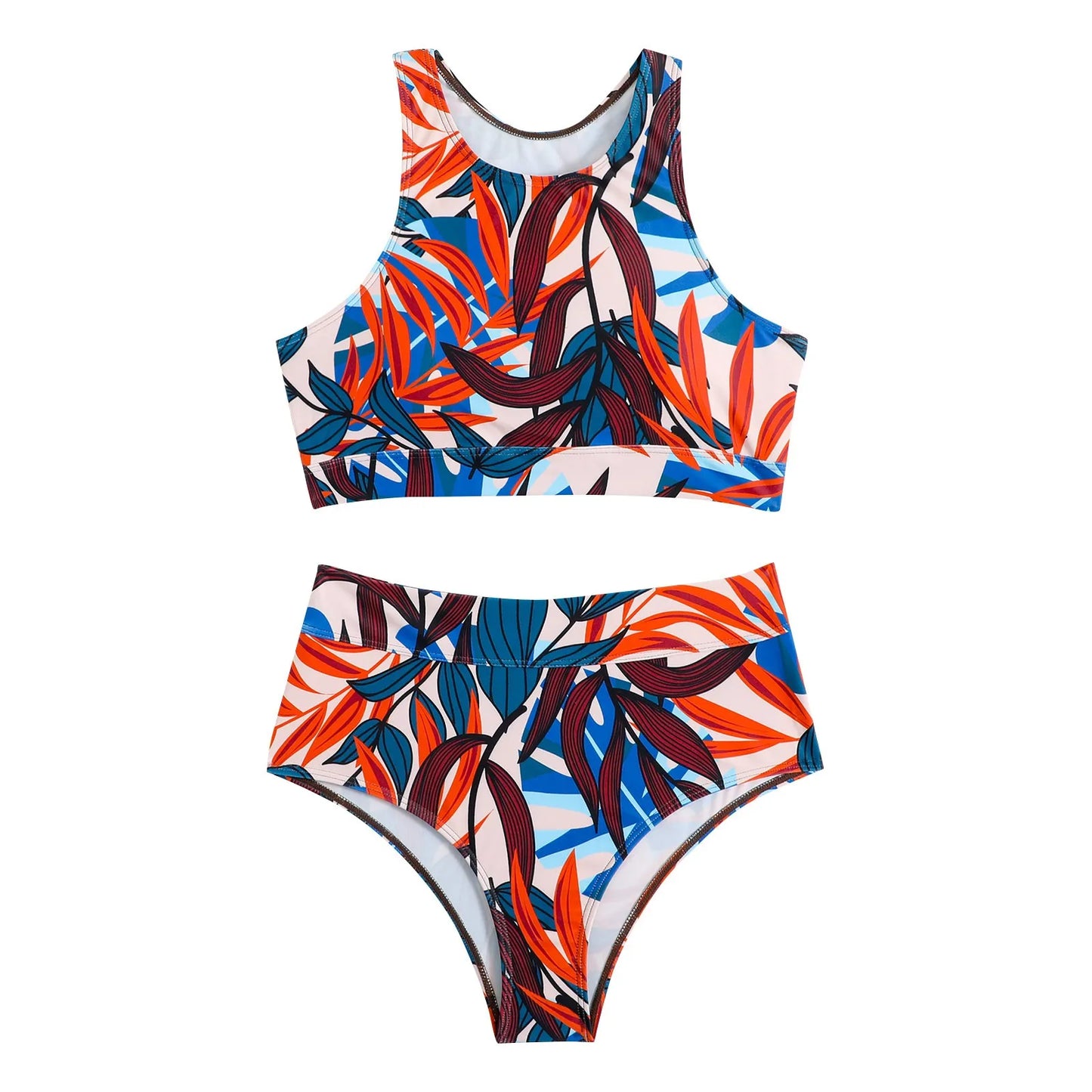 Women'S Solid Color Tank Top Swimsuit Ladies Split High Waist Swimsuit Two-Piece Set Traje De BañO Mujer Biquinis Feminino