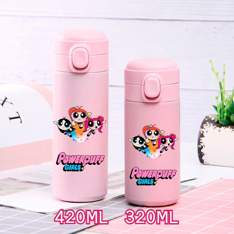 320ml/420ml The Powerpuff Girls Portable Large Capacity Sport Water Bottle Children Drinking Cup Thermal Stainless Steel