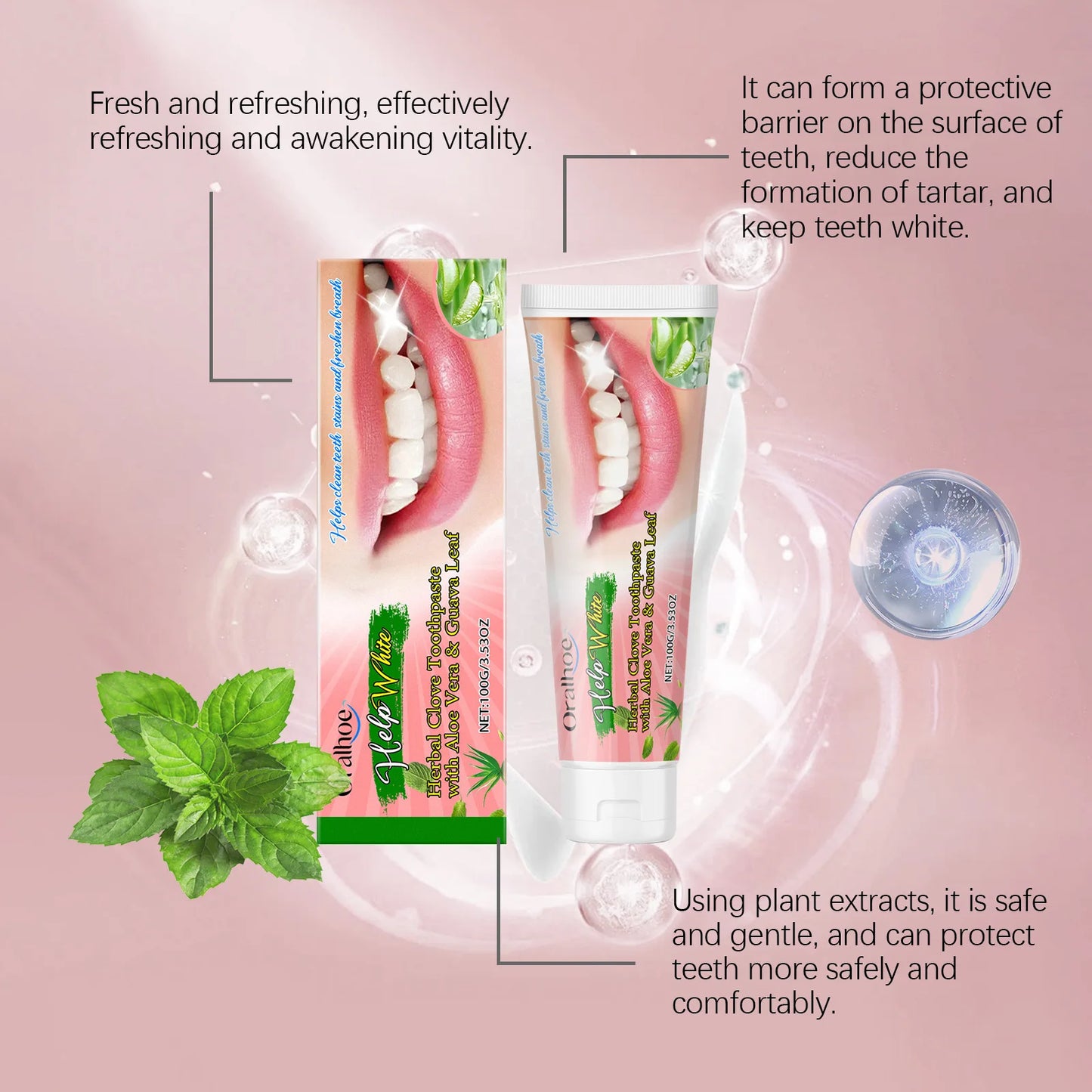 Oralhoe 100g Clean Yellow Teeth Toothpaste Mint Scent Remove Smoke Coffee Tea Stains Dental Whiten Oral Hygiene Care Toothpaste