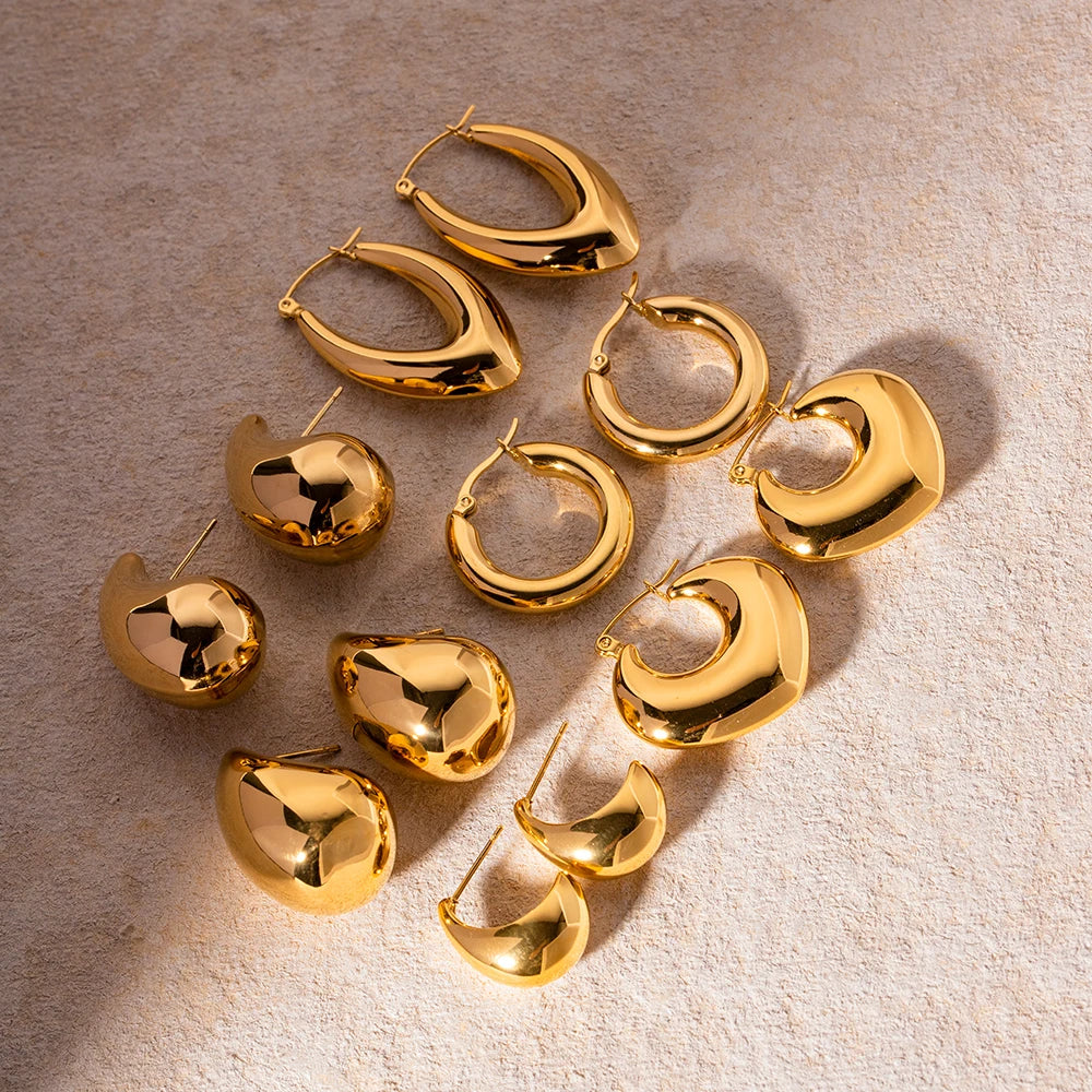 Uworld Stainless Steel Water Drop Big Stud Earrings Chunky Waterdrop Open Hoops Earrings for Women Girls Trendy Jewelry