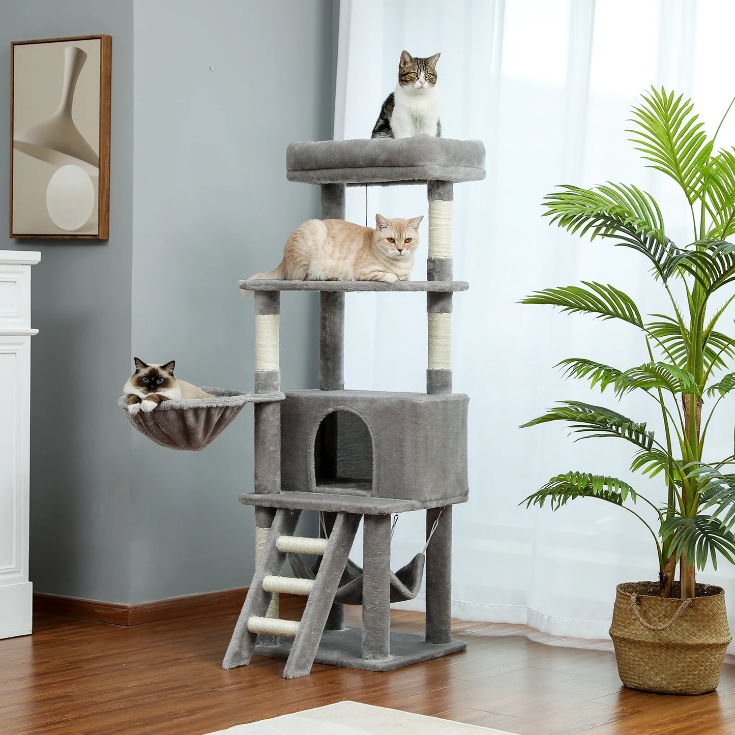 Pet Cat Tree House Condo Perch Entertainment Playground Stable Furniture for Kitten Multi-Level Tower for Large Cat Cozy Hommock