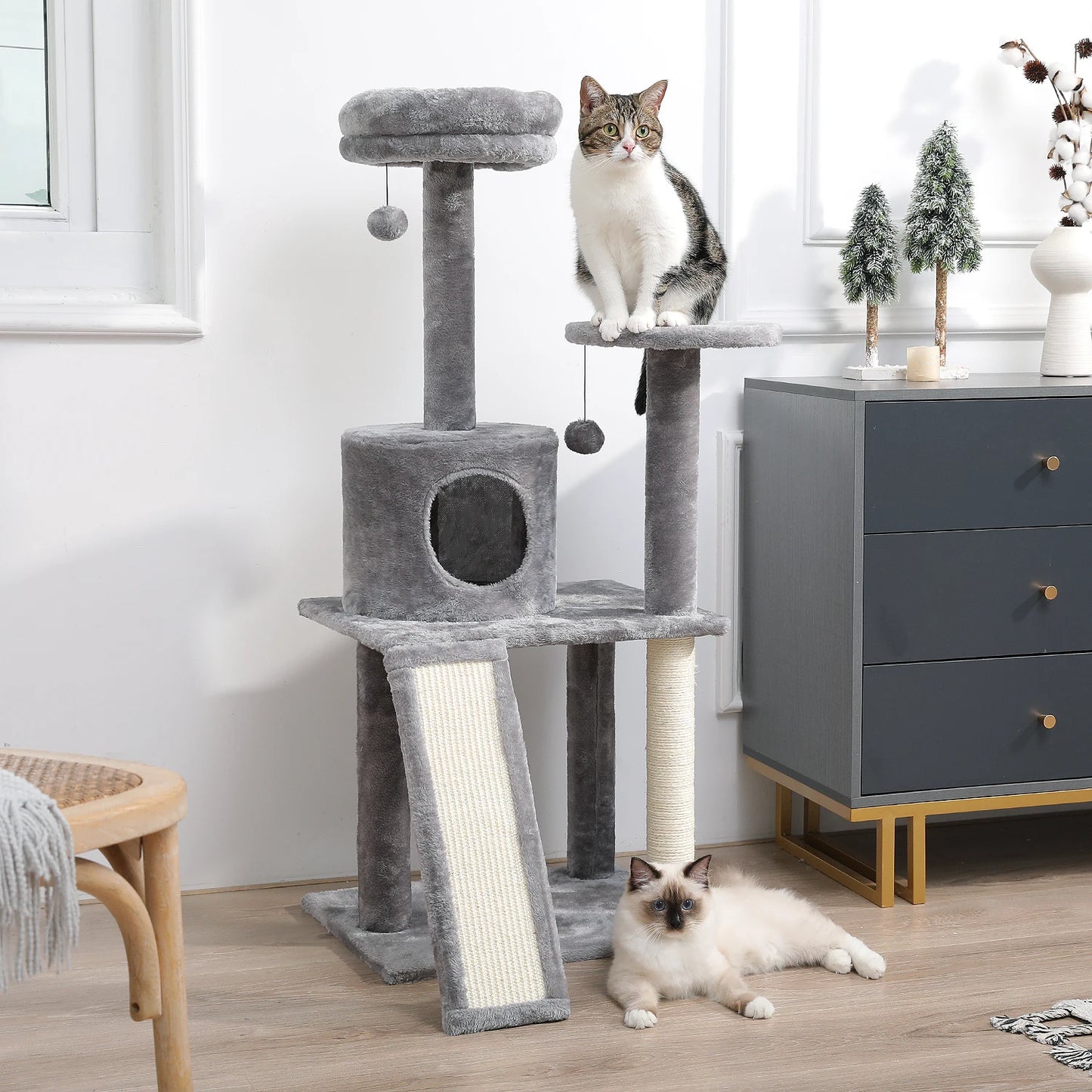 Pet Cat Tree House Condo Perch Entertainment Playground Stable Furniture for Kitten Multi-Level Tower for Large Cat Cozy Hommock