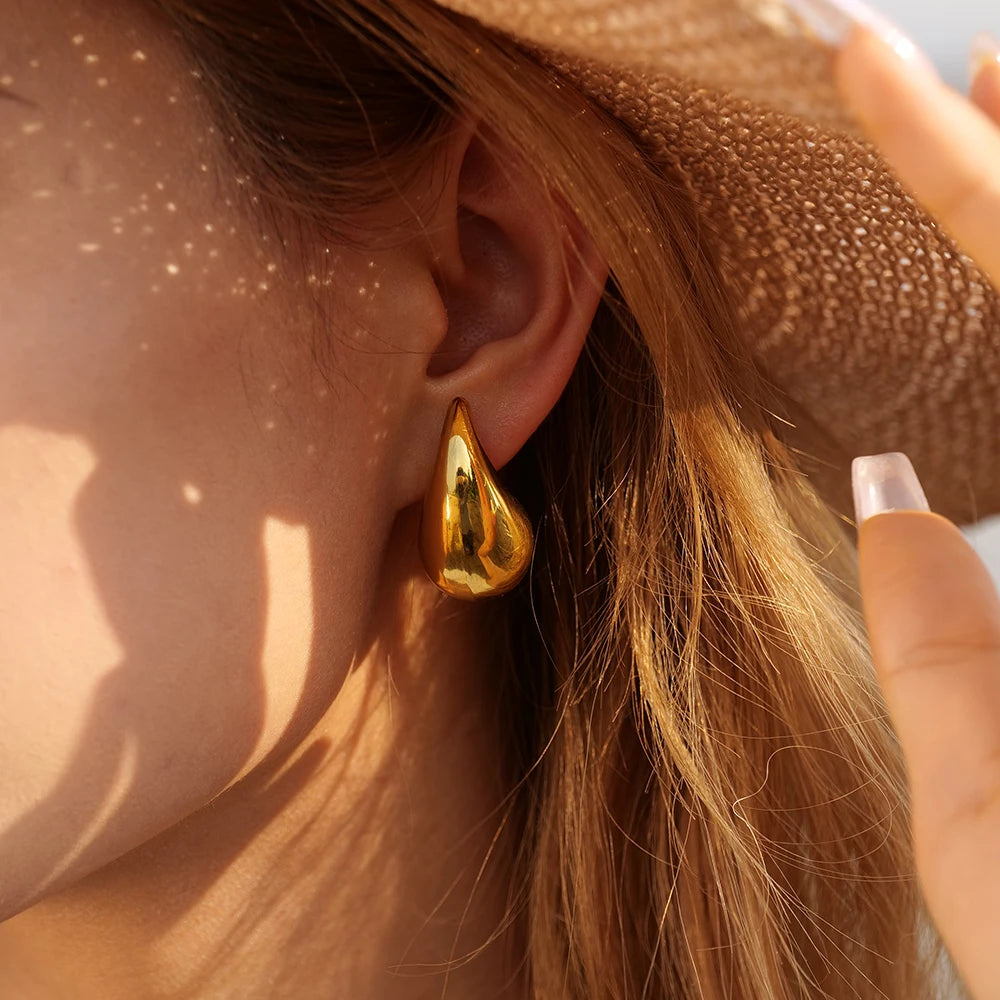 Uworld Stainless Steel Water Drop Big Stud Earrings Chunky Waterdrop Open Hoops Earrings for Women Girls Trendy Jewelry