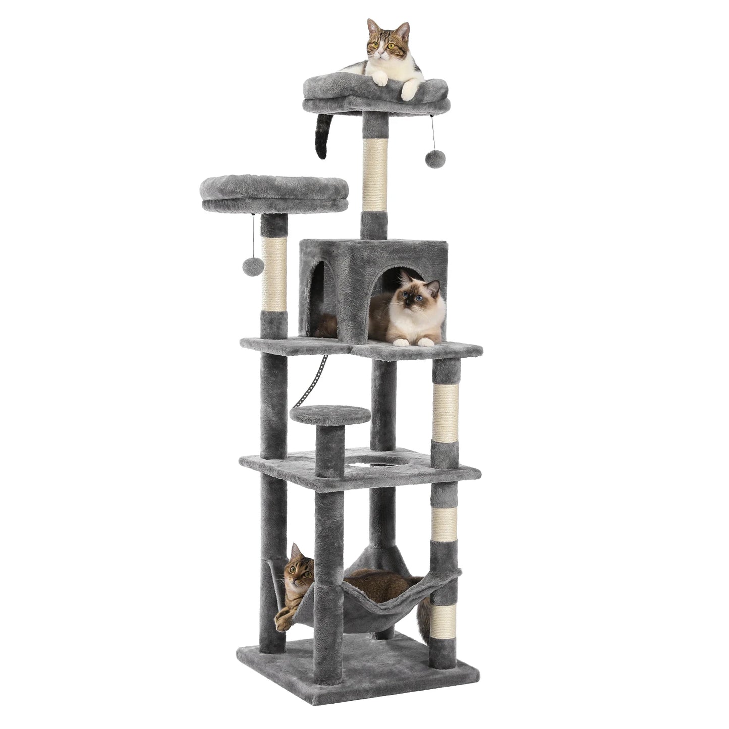 Pet Cat Tree House Condo Perch Entertainment Playground Stable Furniture for Kitten Multi-Level Tower for Large Cat Cozy Hommock