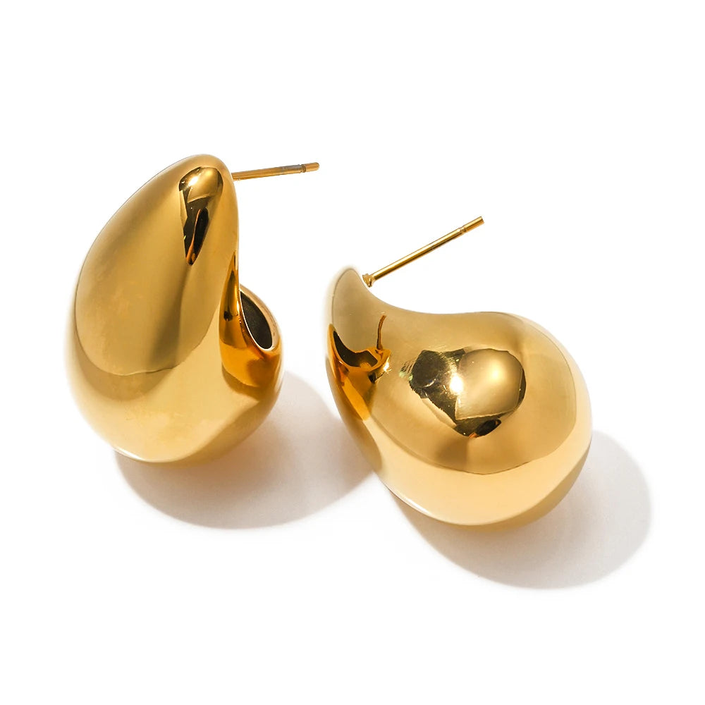 Uworld Stainless Steel Water Drop Big Stud Earrings Chunky Waterdrop Open Hoops Earrings for Women Girls Trendy Jewelry