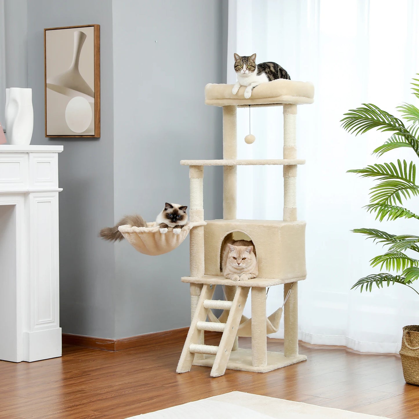 Pet Cat Tree House Condo Perch Entertainment Playground Stable Furniture for Kitten Multi-Level Tower for Large Cat Cozy Hommock