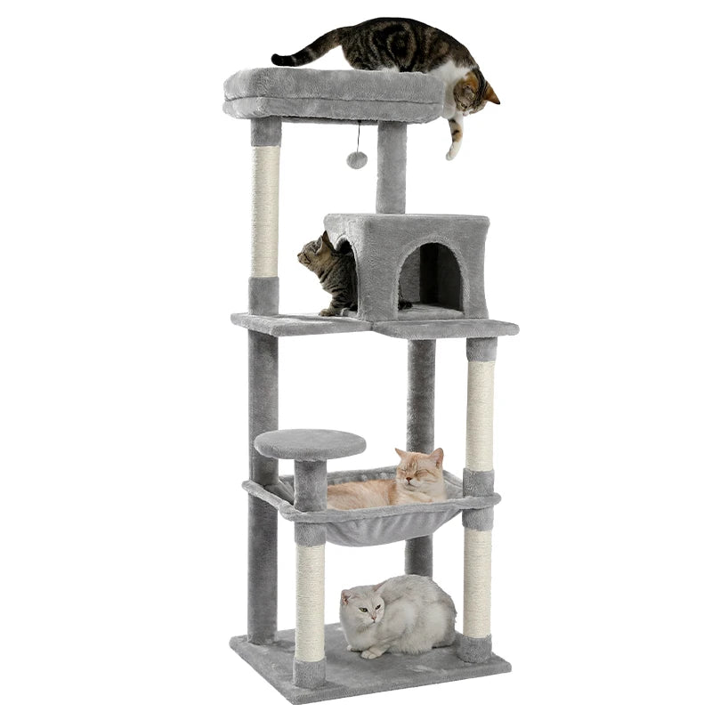 Pet Cat Tree House Condo Perch Entertainment Playground Stable Furniture for Kitten Multi-Level Tower for Large Cat Cozy Hommock
