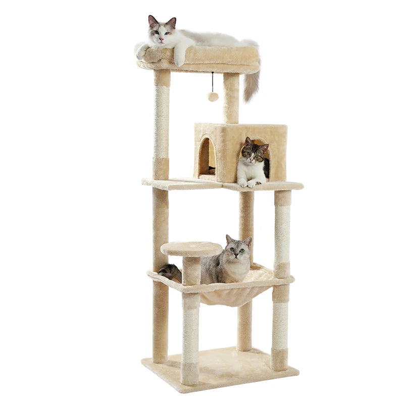 Pet Cat Tree House Condo Perch Entertainment Playground Stable Furniture for Kitten Multi-Level Tower for Large Cat Cozy Hommock