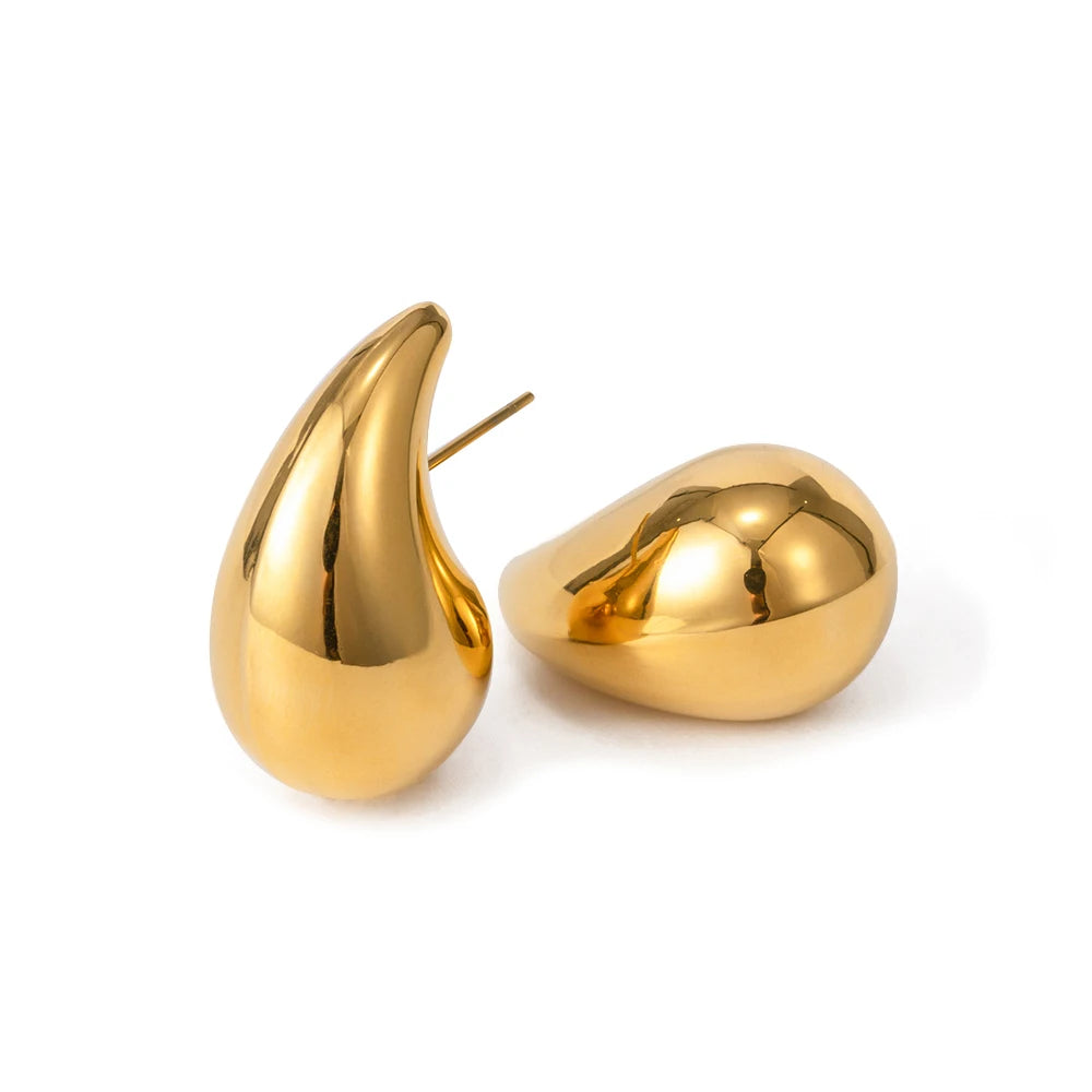 Uworld Stainless Steel Water Drop Big Stud Earrings Chunky Waterdrop Open Hoops Earrings for Women Girls Trendy Jewelry