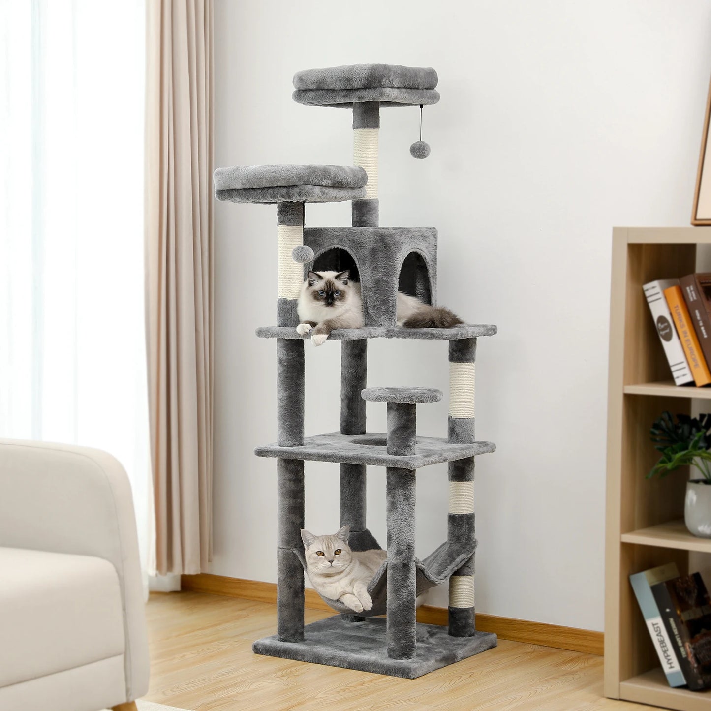 Pet Cat Tree House Condo Perch Entertainment Playground Stable Furniture for Kitten Multi-Level Tower for Large Cat Cozy Hommock
