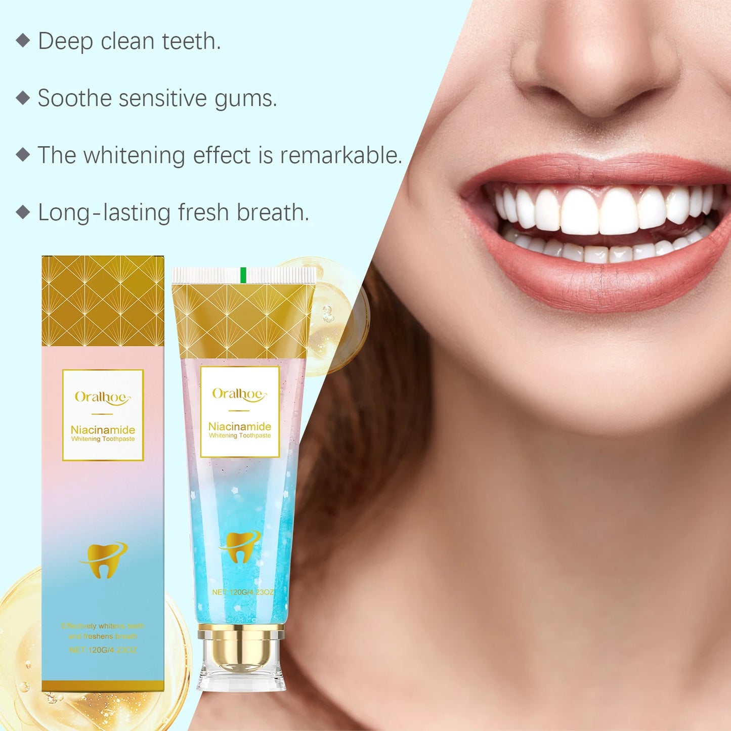 Oralhoe Teeth Brighten Toothpaste Niacinamide Dental Stains Remove Improve Oral Smell Clean Yellow Teeth Whitening Toothpaste