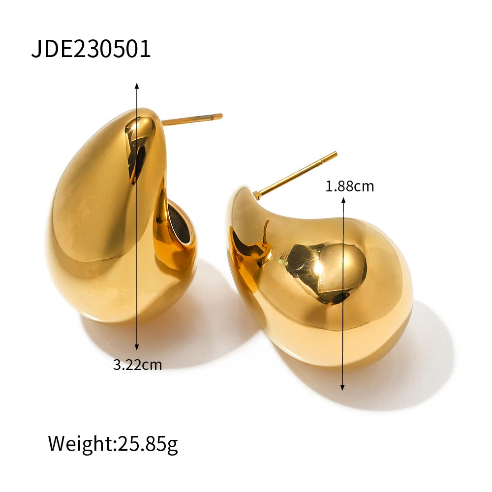 Uworld Stainless Steel Water Drop Big Stud Earrings Chunky Waterdrop Open Hoops Earrings for Women Girls Trendy Jewelry