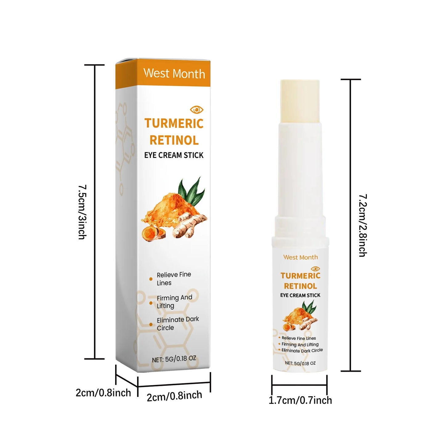 West Month 5g Turmeric Retinol Remove Dark Circles Eye Cream Stick  Anti Eye Bags Puffiness Brightener Moisturizing Eye Cream