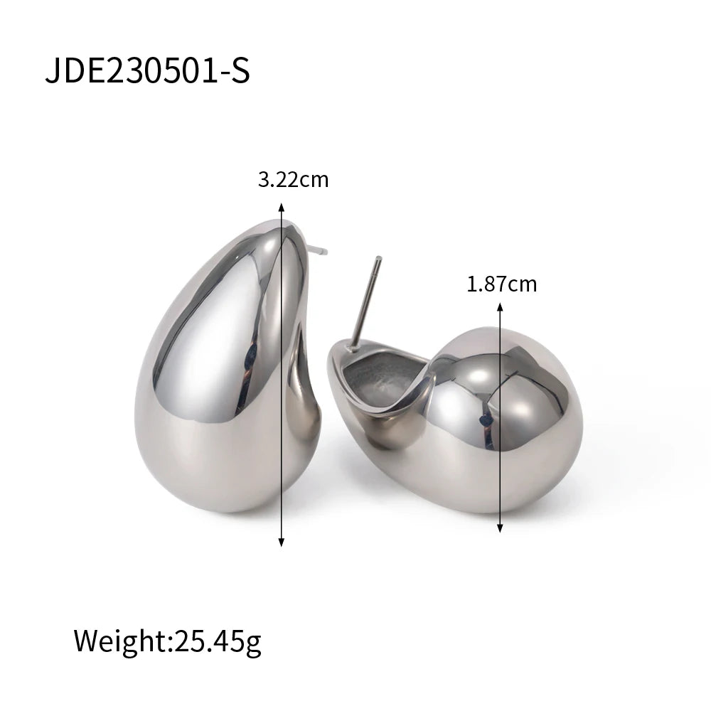 Uworld Stainless Steel Water Drop Big Stud Earrings Chunky Waterdrop Open Hoops Earrings for Women Girls Trendy Jewelry
