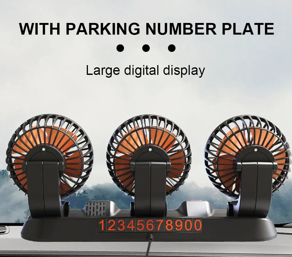 SEAMETAL USB Cooling Fan for Car 360-Degree Rotation 3-Head Electric Fan 2-Speed Silent Motor Fan Universal for Car/Office/Home