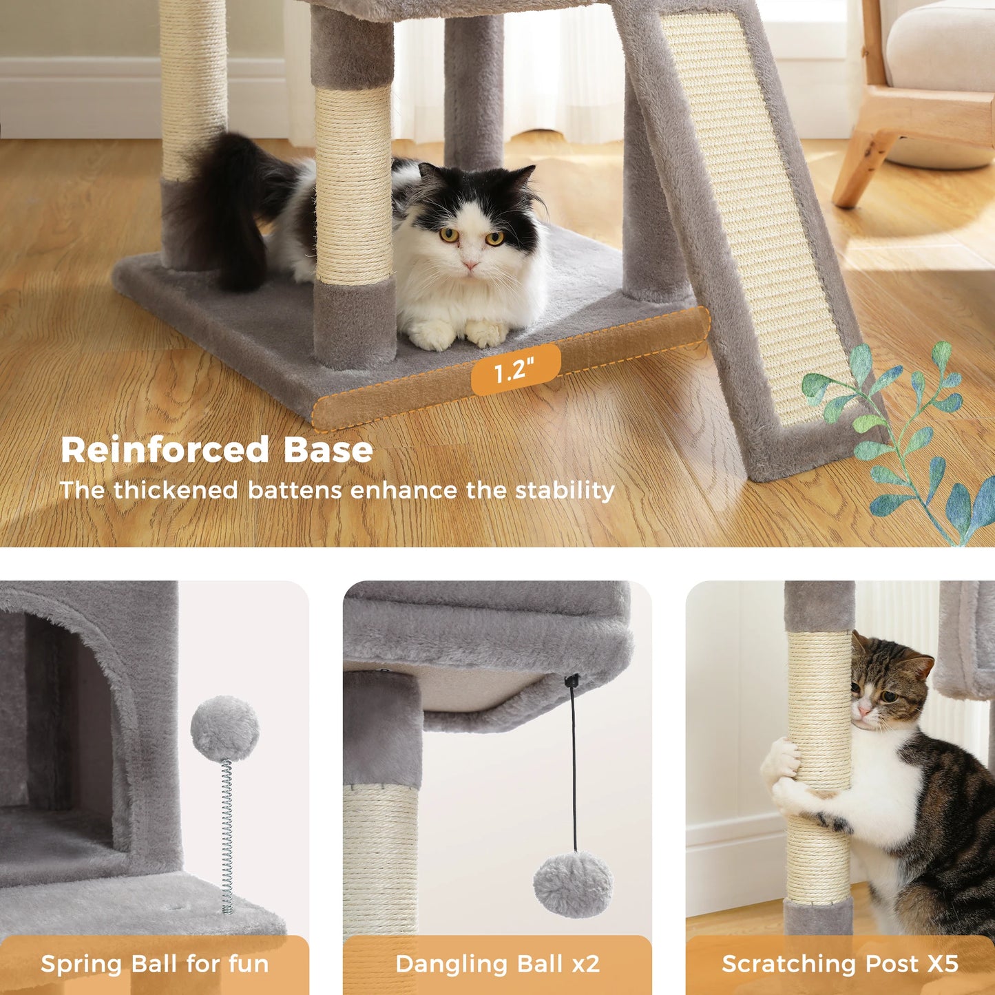Pet Cat Tree House Condo Perch Entertainment Playground Stable Furniture for Kitten Multi-Level Tower for Large Cat Cozy Hommock