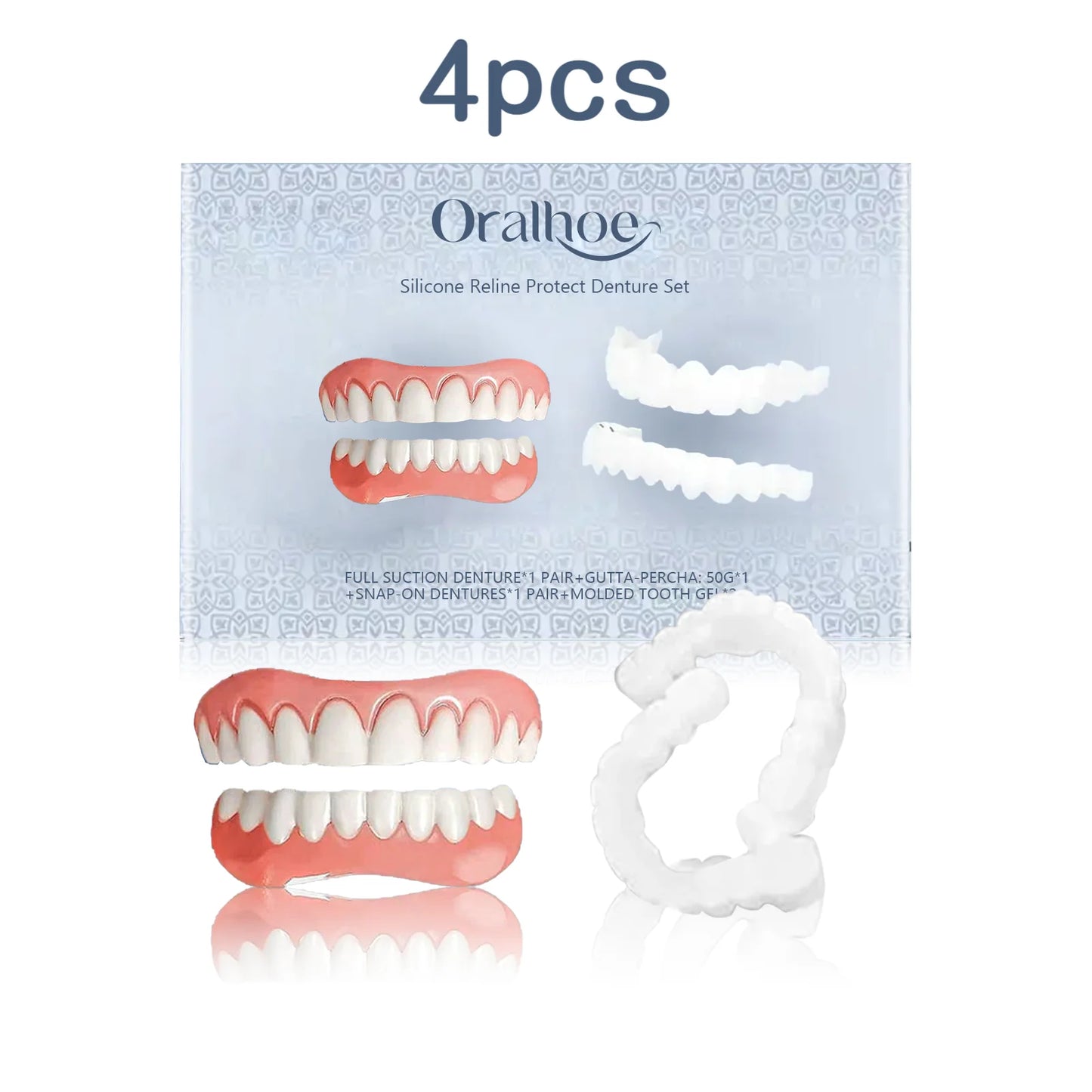 Oralhoe 1set Silicone Reline Denture Set Adjustable False Teeth Beauty Smile Full Mouth Dentures Repair Missing Teeth Braces Kit