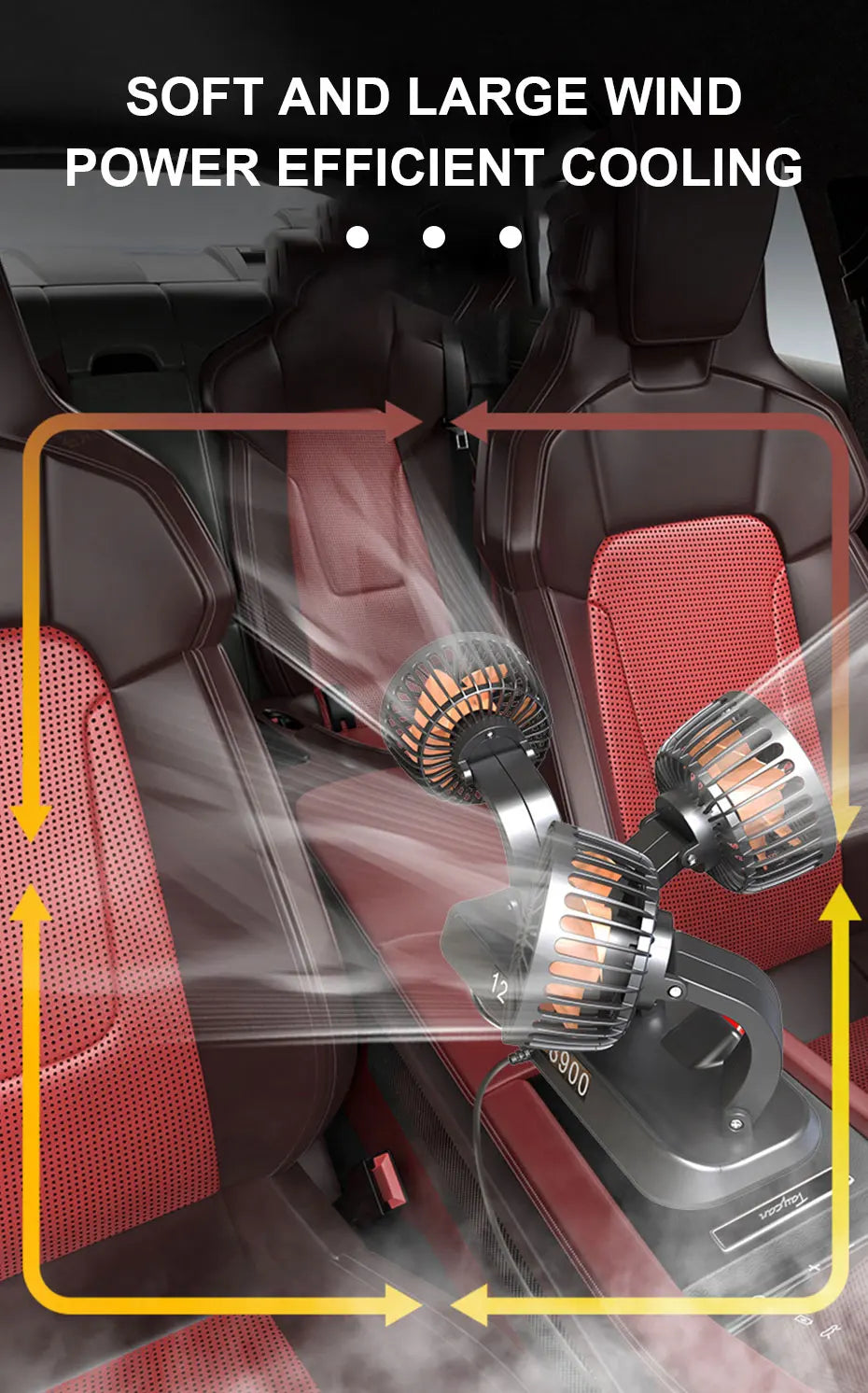 SEAMETAL USB Cooling Fan for Car 360-Degree Rotation 3-Head Electric Fan 2-Speed Silent Motor Fan Universal for Car/Office/Home