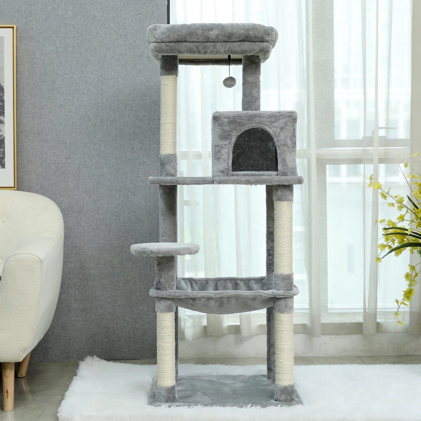 Pet Cat Tree House Condo Perch Entertainment Playground Stable Furniture for Kitten Multi-Level Tower for Large Cat Cozy Hommock