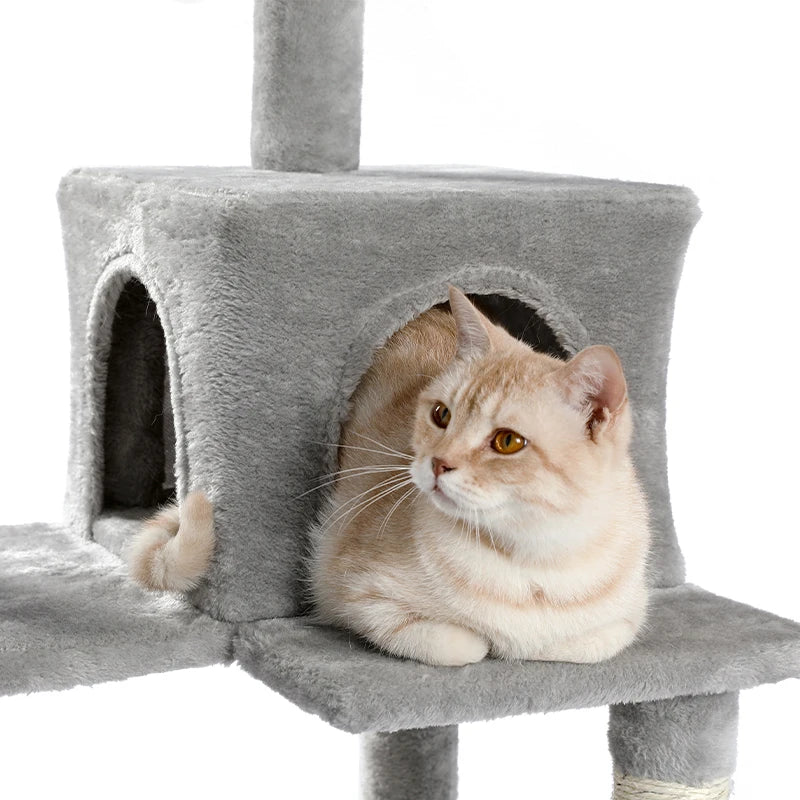 Pet Cat Tree House Condo Perch Entertainment Playground Stable Furniture for Kitten Multi-Level Tower for Large Cat Cozy Hommock