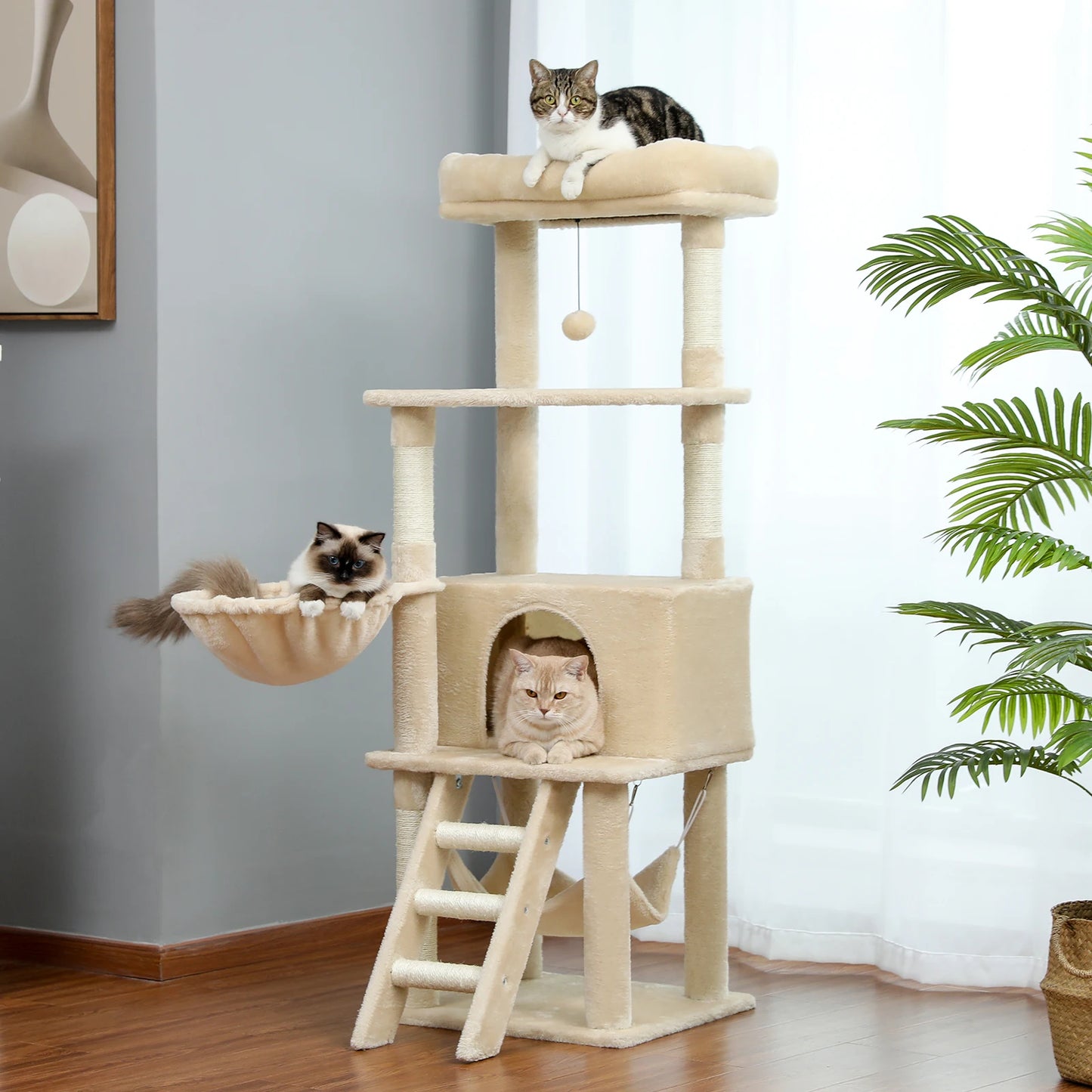 Pet Cat Tree House Condo Perch Entertainment Playground Stable Furniture for Kitten Multi-Level Tower for Large Cat Cozy Hommock