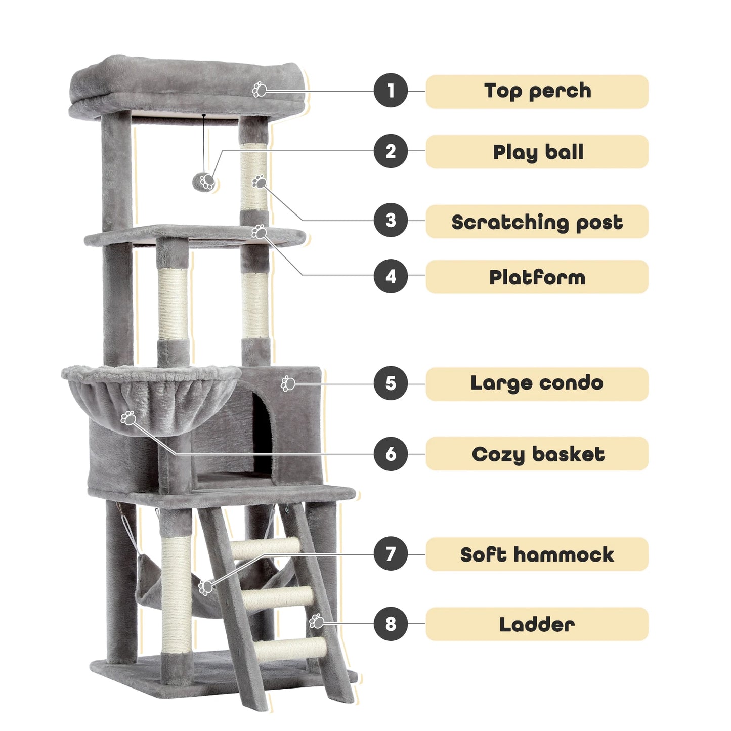 Pet Cat Tree House Condo Perch Entertainment Playground Stable Furniture for Kitten Multi-Level Tower for Large Cat Cozy Hommock
